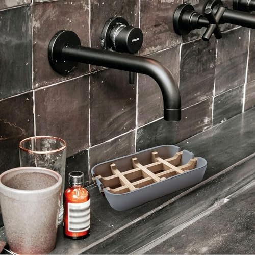 Aoheuo Modern Bamboo Fiber soap Holder and soap Dish Combination (Removable),5.12 Long by 3 Wide, 0.98 inches high, Used in Kitchens, bathrooms, and bar Sinks (Gray(2 Pack)) - Image 6