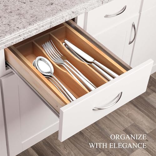 Silverware Organizer, Bamboo Kitchen Drawer Organizer, Utensil Holder, Cutlery Tray & Spoon Flatware Storage with Grooved Drawer Dividers (6.7''W x 15.5''D) - Image 5