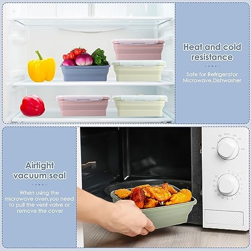 Mifoci 6 Pcs Silicone Containers for Food Collapsible Food Storage Containers with Airtight Lids Stacking Leftover Foods Storage Lunch Box for Freezer Microwave Dishwasher Safe(Morandi,40.5 oz) - Image 4