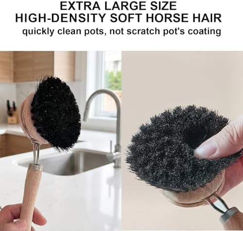 Natural Bristle Dish Brush Pot Cleaning Brush with Long Handle - Image 2