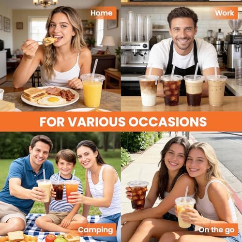 100 Pack 20oz Plastic Cups with Lids and Straws, Clear Disposable Plastic Cups, Heavy Duty Iced Coffee Cups with Leak-Resistant Lids, Cold Drink Cups for Smoothies, Juice, Soda & Party To Go - Image 6