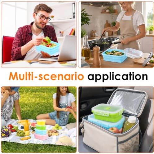 4Pcs Collapsible Silicone Food Container with Lid Heat Resistant Foldable Food Storage Containers Microwave Dishwasher and Freezer Safe 350/500/800/1200 ml for Kitchen Picnic Travel(Multicolor) - Image 6