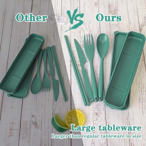 Large Reusable Travel Utensils with Case, Plastic Camping Cutlery Set - Image 2