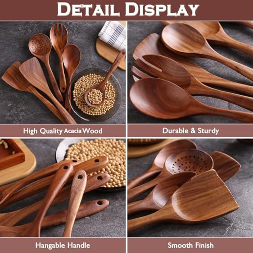 6-Piece Teak Wood Cooking Utensil Set, Wooden Spoons for Cooking - Image 5