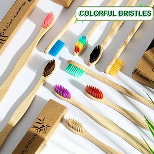 Bamboo Toothbrushes 10 Pack, Soft Bristle Toothbrush Multicolored Bristles - Image 5