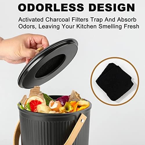 Countertop Compost Bin, LALASTAR Compost Bin Kitchen with Lid, Made of Sustainable Bamboo Fiber, Indoor Food Composter for Kitchen, Odorless, 1 Gallon, Black - Image 4