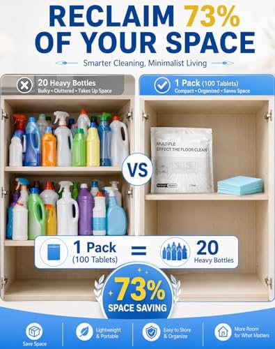 Multi-Effect Floor Clean Tablets, Instant Dissolve Deep Cleaner, Blue Jasmine Scented Mop Refills for Hardwood, Tile & Laminate, Child & Pet Safe, Space-Saving Concentrated Formula (100 Piece) - Image 3