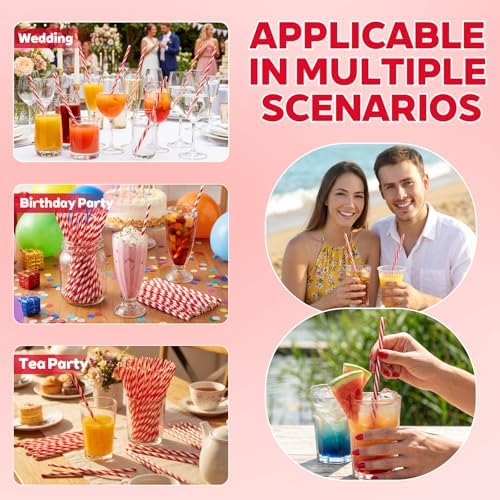 Honeydak 50 Pcs Reusable Plastic Straws Bulk,Red and White Stripe - Image 6