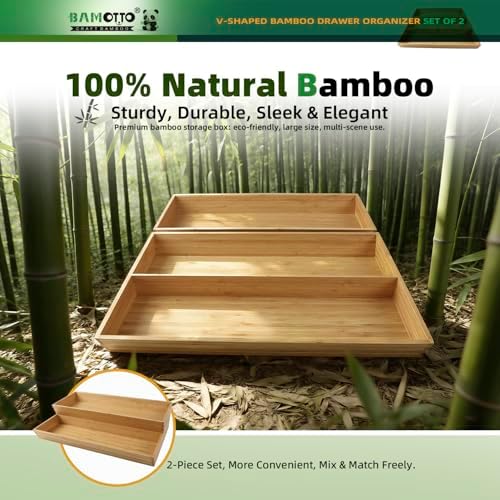 BAMOTTO CRAFTBAMBOO Long V-Shaped Bamboo Drawer Organizer Set of 2 - Image 6
