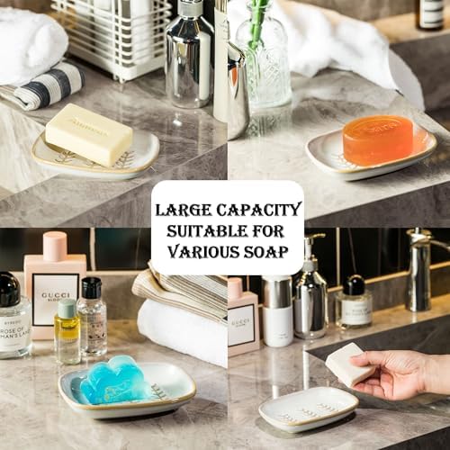 Miamolo Soap Dish Bar Cleaner Dish for Shower, Ceramic Soap Dishes for Large Soap Bar Shampoo or Sponge, Shower Soap Dish Soap Saver Tray for Bathroom Kitchen Sink, Easy to Clean - Image 5
