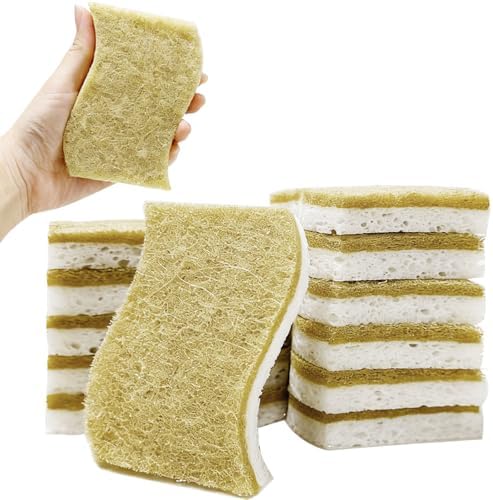 Kitchen Cleaning Sponges, Natural Cellulose Dish Sponge with Coconut Fiber Scrubber for Dishes, Pots and Pans, Eco Friendly Household Cleaning Sponge, 12 Pack by Unknown