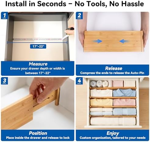 4 Pack 8" Deep Bamboo Drawer Dividers, 17-22" Expandable Kitchen Organizers - Image 5