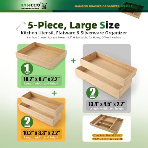 BAMOTTO CRAFTBAMBOO Stackable Bamboo Drawer Organizer Set of 5 for Kitchen - Image 2