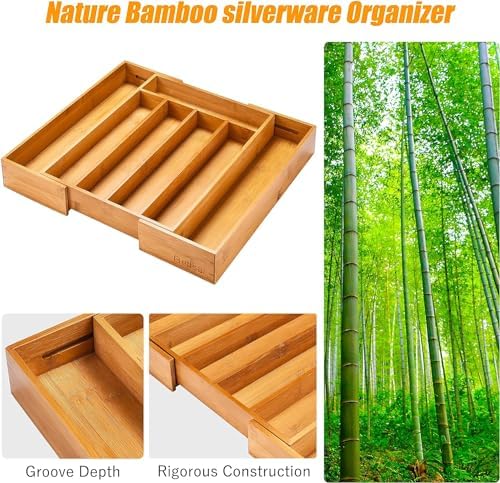 Kitchen Silverware Drawer Organizer and Storage Flatware Cutlery Utensil Holder Spice Rack Containers Bathroom Counter Cabinet Office Desk Makeup Drawer Tray Kitchen and Dining Tools Decor Accessories - Image 4