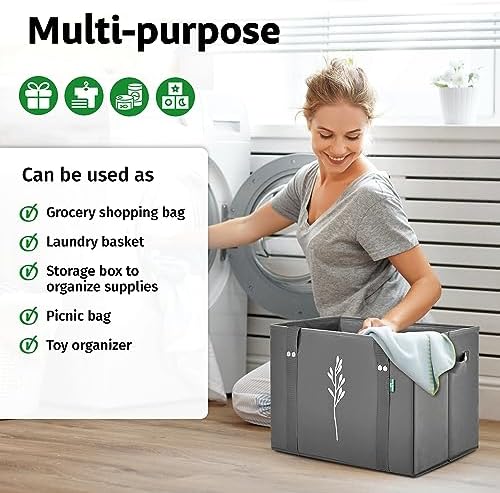 Green Bulldog Reusable Grocery Bags, Tote Bag For Shopping, Grey, 3 Pack - Image 6