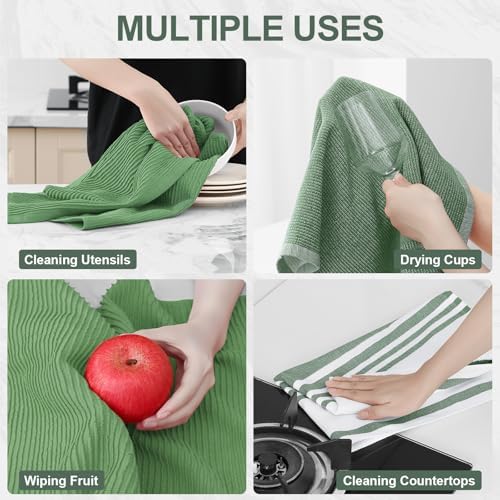 Homaxy Cotton 380 GSM Premium Kitchen Towels, 18"x28", 9 Pack, Grass Green - Image 4