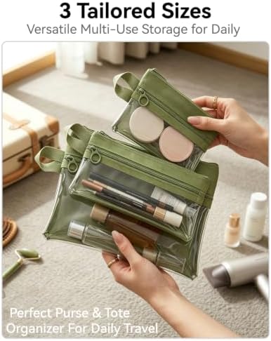 3Pcs Waterproof Double Layer Pocket Travel Toiletry Bag Set, Olive Green - Image 4