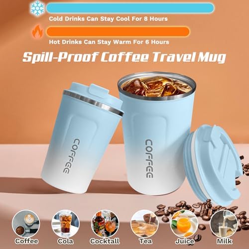 SPLMIFA Travel Coffee Mug Leak-Proof, Reusable Coffee Cups with Lids, Stainless Steel Vacuum Insulated Coffee Tumblers, Thermal Insulation Cup for Men and Women Hot & Cold Drinks(2nd-Blue White, 17OZ) - Image 3