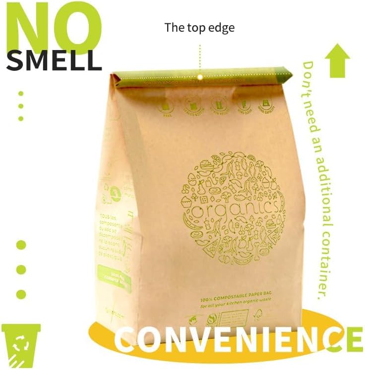 HYTREND-Kitchen Food Waste Bag-120 Bags-%100 Compostable paper Bag - Leak Resistant - Small-Certified by BNQ and BPI,CMA-I,CMA-W - Image 5