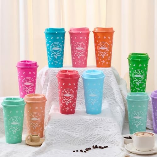 12 Sets Reusable Coffee Cups with Lids, 16oz, Rainbow - Image 4