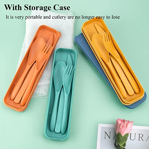 DISSKNIC 4 Sets Reusable Utensils Set with Case,Travel Utensils Cutlery Set Spoons and Forks Set, Reusable Plastic Utensils for Lunch Box Accessories for Adults, Portable Lunch Utensils Set for Daily - Image 4