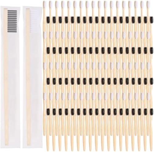 Vesici 100 Pcs Bamboo Toothbrushes Bulk, Black, White by Vesici