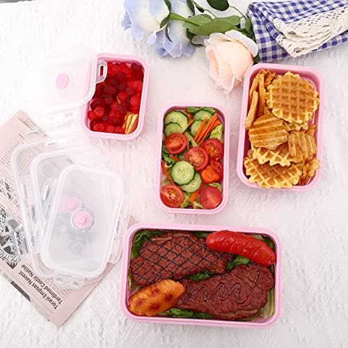 4PCS Silicone Food Storage Containers With Lids, Square Pink - Image 4