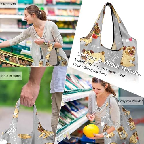 BeeGreen Dog Lover Gifts for Women Animals Reusable Grocery Bags Shopping Bags Bulk 6 Pack 50LBS X-Large Foldable-Machine Washable Shepherd Collie Bulldog Dog Paws Pet Bags - Image 2
