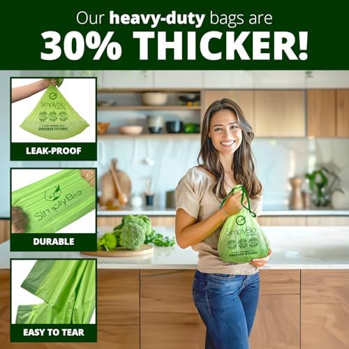 Simply Bio 3 Gallon Compostable Trash Bags Liners Drawstring, Heavy Duty Extra Thick 1 Mil, 11.36 Liter, 50 Bags, Small Kitchen Food Scrap Waste Bag, ASTM D6400, US BPI and OK Compost Home Certified - Image 4