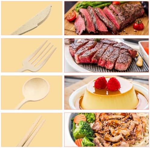 4 Sets Reusable Utensils Set with Case,Camping Cutlery Set Travel Silverware Set with Case Lunch Utensils Set for Work,Utensil Sets for Lunch Picnic Daily Use Outdoor (Beige) - Image 5