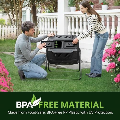 Simply Bio 43-Gallon Outdoor Compost Tumbler Bin – BPA-Free Rotating Compost Bin for Garden, Kitchen and Yard Waste, Outdoor Compost Bin Tumbler, Dual Chamber, Black, Weather-Resistant - Image 6