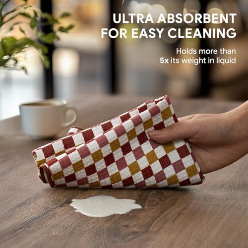 RECYCO Waffle Kitchen Towel Set of 2 - Quick Dry Microfiber Sustainable Dish Towels - Ultra Absorbent Reusable Cleaning Tea Towels - Lightweight Hand Towels,16”x 28”, Checkerboard Bliss - Image 4