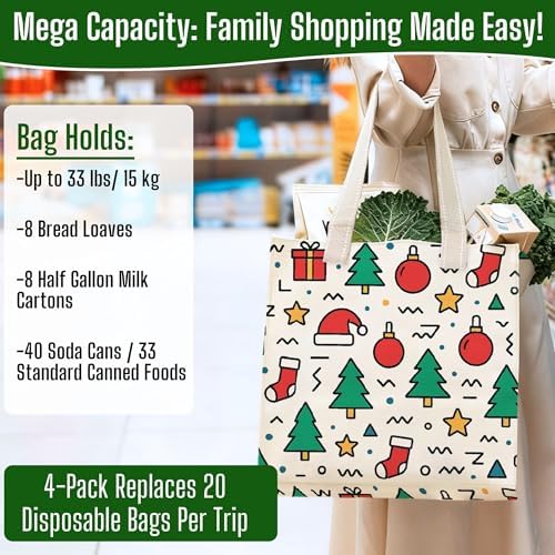 VENO 4 Pack Large Grocery Bag Reusable Shopping Bags with Hard Bottom - Image 5