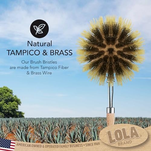 LOLA - The Original- Pot & Pan Brush, Heavy Duty Brass Wire & Tampico Bristles, Handle Made from Sustainable Birch Wood for Cleaning, 1 Count - Image 4