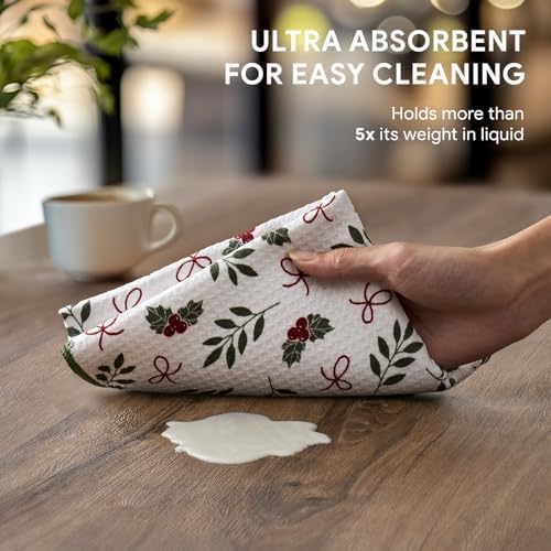 RECYCO Christmas Waffle Kitchen Towels Set of 2 - Quick Dry Microfiber Sustainable Dish Towels - Ultra Absorbent Reusable Cleaning Tea Towels - Lightweight Hand Towels,16”x 28” - Image 3
