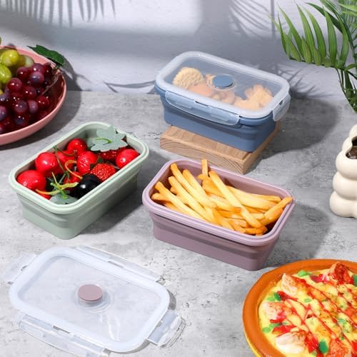 6 Pcs Silicone Food Containers 18.6 oz Collapsible Storage Containers with Airtight Lids Stacking Meal Prep Lunch Leftover Food Fruits Storage Foldable Box for Freezer Microwave Dishwasher Safe - Image 5