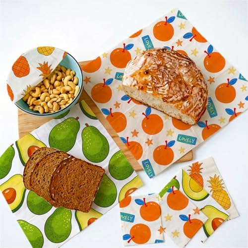 Beeswax Food Wrap, Orange Pineapple Avocado Wrap, 9 Pack Eco-Friendly Food Storage, Sandwich, Snack, Bowl Covers, Organic, Sustainable, Zero Waste, Plastic-Free, 1XL, 3M, 5S - Image 4