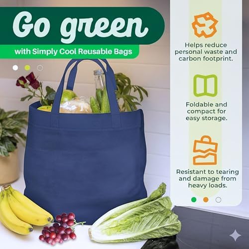Simply Cool 200 Pack Reusable Grocery Bags, Large Tote Bags Bulk, Navy Blue - Image 3