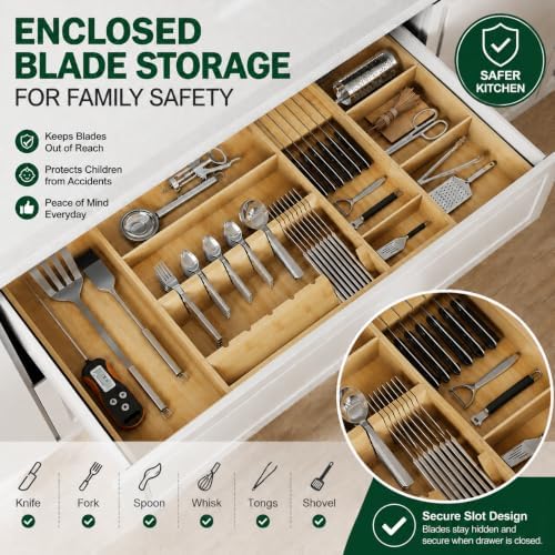 Bamboo Expandable Kitchen Drawer Organizer, 17.7-29.5 in,Natural - Image 3