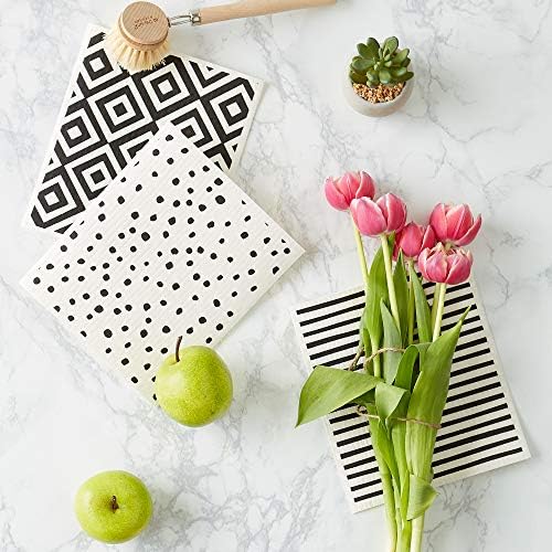 DII Swedish Dishcloths for Kitchen & Cleaning, Reusable, Machine Washable & Dishwasher Safe, Biodegradable, 7.75 x 6.75, Black & White, 3 Piece - Image 4