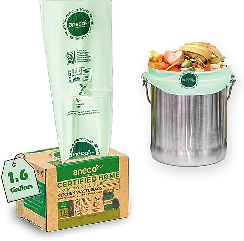ANECO 100% Home Compostable Food Waste Bags, 1.6 Gallon, 50 Count by ANECOCOMPOSTABLE