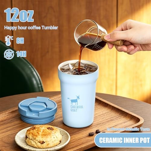 CHEERFUL GOAT Ceramic Lined Coffee Mug, Ceramic Travel Mug with Lid (Blue) - Image 4