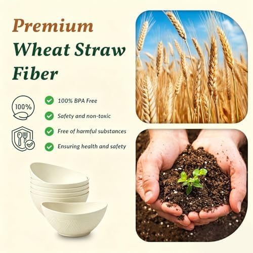 Homienly Unbreakable Cereal Bowls Wheat Straw Bowls Set 26 OZ Plastic Bowls Alternative for Kitchen 6 PCS Resuable Dessert Bowls for Party,New Home,Dorm Microwave & Dishwasher Safe-Beige - Image 3
