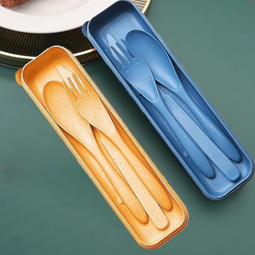 Reusable Travel Utensils Set with Case Wheat Straw Fork Spoon Knife Cutlery - Image 7