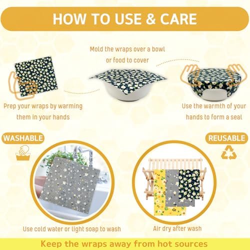 Reusable Beeswax Wrap - 9 Pack Beeswax Wraps for Food, Eco-Friendly Beeswax Food Wraps, Bread Sandwich Food Wrap - Organic, Sustainable, Zero Waste, Plastic-Free Food Storage, 1XL, 3M, 5S - Image 4