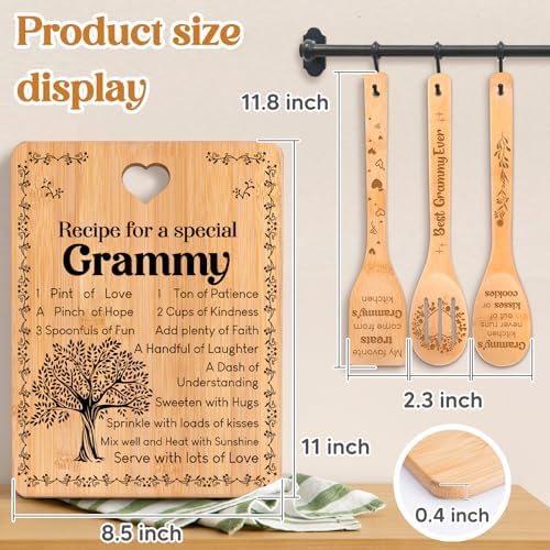 Grammy Gifts - "Recipe for a Special Grammy" Gifts for Grammy Cutting Board Set, Bamboo-Made Engraved Utensil Set Grammy Cutting Board, Mothers Day Gifts for Grammy. - Image 5