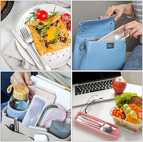 Yinkin 4 Pack Travel Silverware Set with Case for Lunch,Beige - Image 6