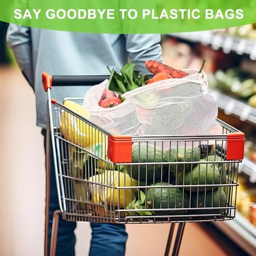 Reusable Bags Produce Bags Reusable Washable - Vegetable Bags, Grocery Bags, Cotton Mesh Bags for Farmers Market, Beach, and Refrigerator Storage Vegetables (12) - Image 6