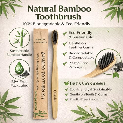 100 Pack Bamboo Toothbrush for Adults, Medium Soft Charcoal Bristles, Eco Friendly Wooden Natural Toothbrushes, Biodegradable Handle Oral Care Toothbrush - Image 3