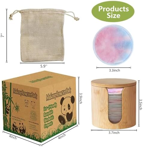 Reusable Cotton Rounds, 100% Natural Bamboo Cotton Pads for Face|Reusable Makeup Remover Pads with Laundry Bag,Headband and Cotton Round Holder (Colorful) - Image 4